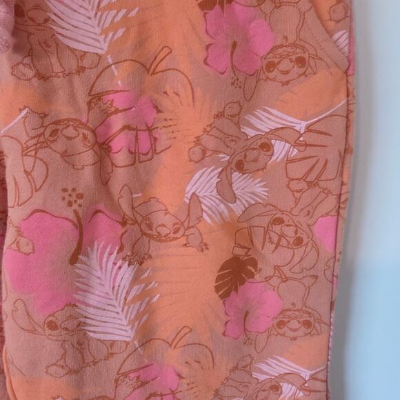 Disney Parks Stitch Hawaiian Tropical Print Joggers Sweatpants Medium Orange - Picture 3 of 4